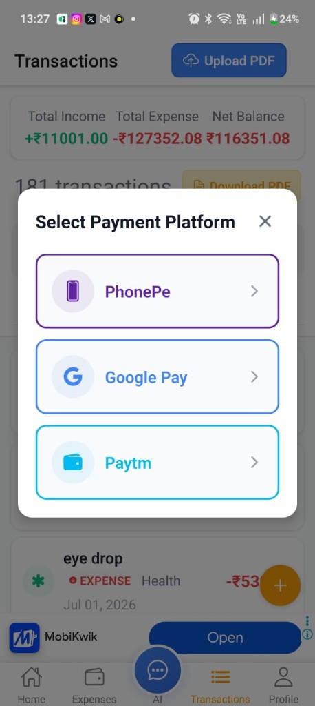 ExMan UPI payment platform picker